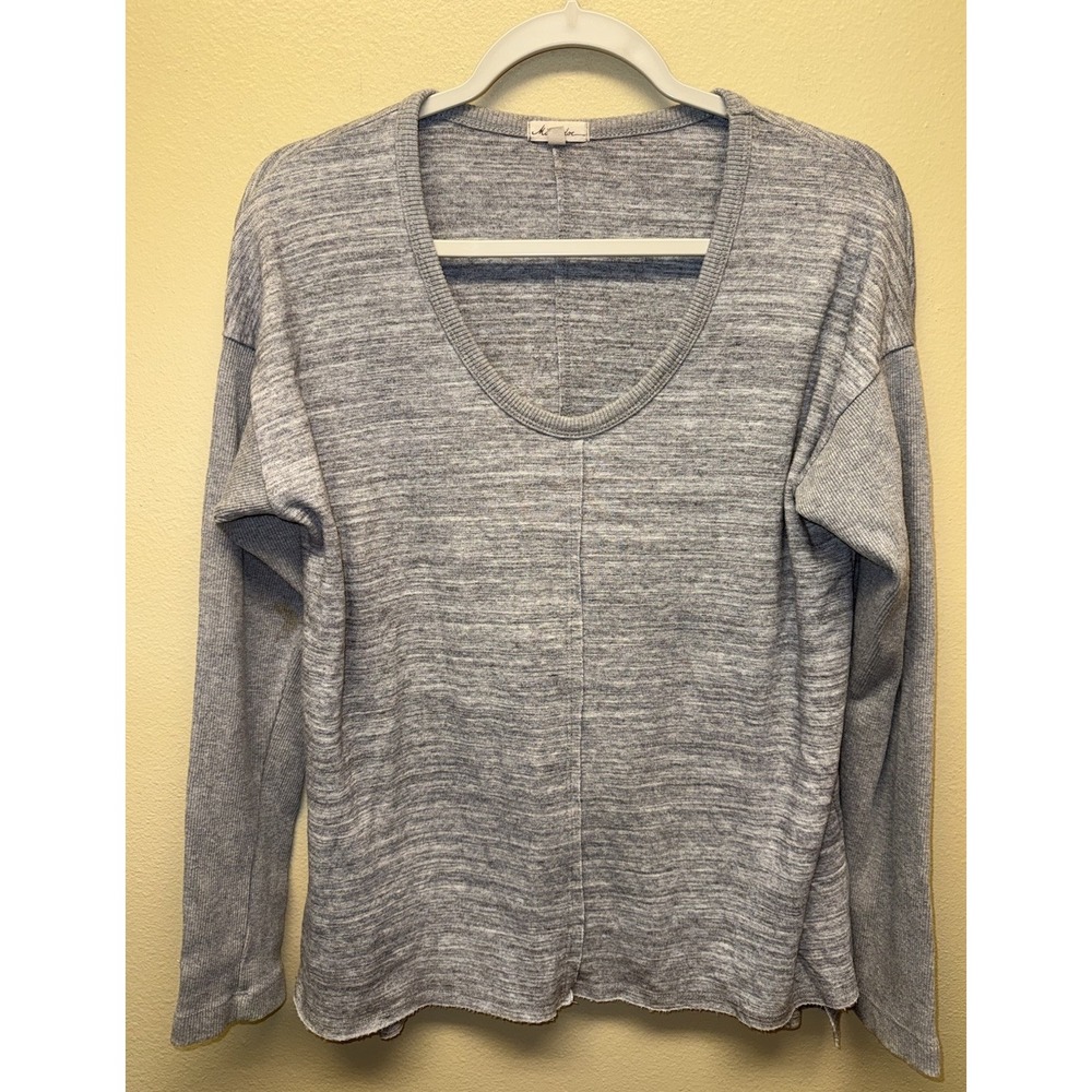 Mod-O-Doc Top Jersey Raw Hem Ribbed Long Sleeve Small Minimalist Layering Gray